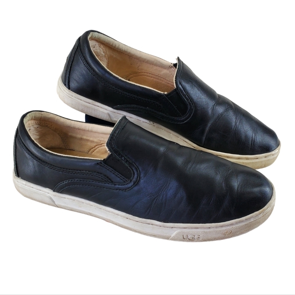 Ugg Fierce Leather Trainers Loafer Shoes Womens 9.5 Black Slip On Casual Comfort